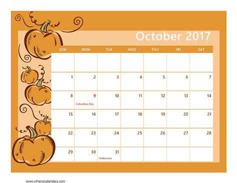 Calendar Printable October